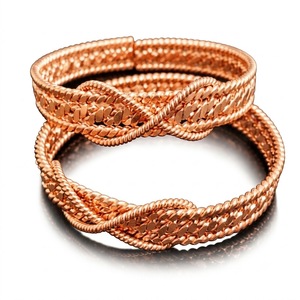 Bracelet jonc torsadé multi-brins en fil métallique, élégant, plaqué cuivre, tressé, unisexe, finition cuivre, nœud infini - Product Image 1