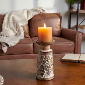 Lavie Creations <b>Floor</b> <b>Standing</b> Teak Wood Craft Pillar <b>Candle</b> <b>Holders</b> Indian Handcrafted Home Decoration - Product Image 4