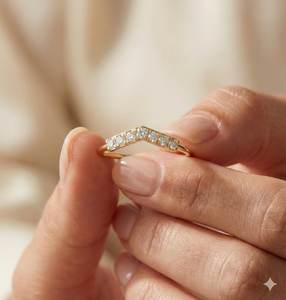 Anillo creativo de moissanita con corte redondo en forma de V, plata 925, chapado en oro amarillo original para mujer, regalo de joyería para parejas - Product Image 1