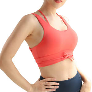 Sujetador deportivo acolchado con tiras cruzadas en la espalda para mujer, 80% nailon, 20% elastano, top transpirable para gimnasio y yoga - Product Image 1