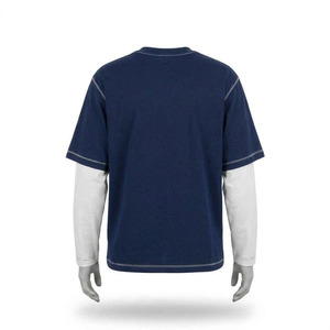 Camiseta de hombre extragrande con capas, logotipo personalizado, 100% algodón, doble manga, estilo urbano, OEM, venta al por mayor, informal, 2 en 1 - Product Image 5