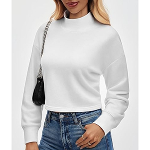 Women Casual Crop Boxy Printed Mock Neck Solid Color Long Sleeves Knitted Front Logo Breathable Quick Dry Winter Sweatshirt - Product Image 3