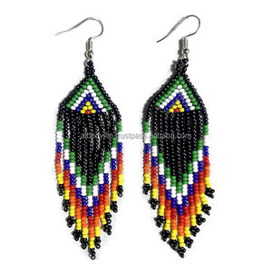 Boucles d'oreilles en perles de rocaille de haute qualité à la main Designer Tassel Drop avec une conception de couleur différente accessoire de mode en gros - Product Image 2