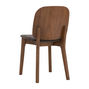 Modern Midcentury Dining <b>Chair</b> with Curved Walnut Backrest and Olive Green <b>Upholstered</b> Seat for Minimalist Dining Room - Product Image 4