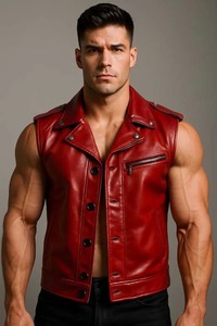 Chaleco de Cuero Genuino Rojo para Hombre, Estilo Biker, Gótico, Steampunk, Hecho a Mano - Product Image 1