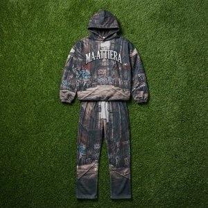 Ensemble survêtement homme noir imprimé graffiti urbain avec sweat à capuche zippé et pantalon large – Style premium personnalisé pour le streetwear - Product Image 5