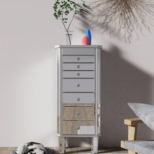 Armadio Portagioie Argentato a Specchio con 7 Cassetti e 16 Ganci per Collane, 2 Ante Laterali a Battente - Product Image 2