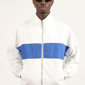 Chaqueta Deportiva VELA EQUINOX para Hombre, Blanca, 100% Algodón, con Bloques de Color, Cuello Alto, Estilo Racer, Cortavientos, con Cierre, Forro de Poliéster, para Primavera - Product Image 1