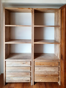 Modern <b>Rustic</b> Indonesian Teak Display <b>Cabinet</b> Featuring Four Drawers and Open Compartment with Weathered Wood Finish for Wabi Sa - Product Image 3