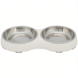 Ensemble d'alimentation pour animaux de compagnie en mélamine et acier inoxydable, 2 bols de 0,2 L, blanc, double bol pour animaux - Product Image 2