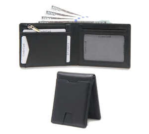 Custom High Quality Men's Card Holder <b>Wallet</b> Mini Smart Slim Genuine Leather Fold Closure Lightweight Short Length <b>Money</b> Clip - Product Image 5