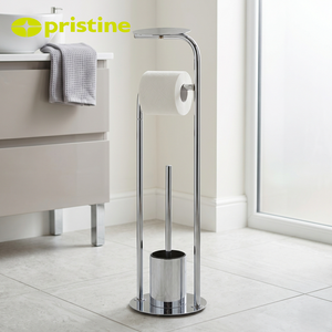 Modern Steel Floor <b>Standing</b> Toilet Paper Holder with Plunger and <b>Shelf</b> for Bathroom - Product Image 3