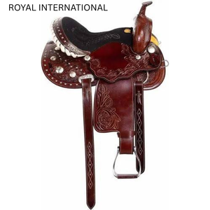 Selle de cheval western haut de gamme en cuir marron, à motifs floraux et cloutée, pour la course de barils, la randonnée équestre et l'équitation, équipement équestre durable - Product Image 1