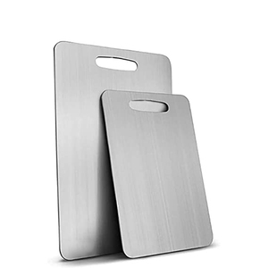 Tablas de cortar de acero inoxidable, paquete de 2 con mango, juego de tablas de cortar rectangulares, tablas para picar y cortar. - Product Image 1