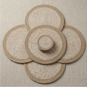 <b>Rustic</b> <b>Farmhouse</b> Woven Placemat with Matching Fabric Coaster Handmade <b>Dining</b> <b>Table</b> Decoration Set Bulk Supply - Product Image 1
