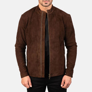 Brown <b>Suede</b> Bomber <b>Jacket</b> Full Sleeve Stand Collar Zipper Closure Autumn Regular Fit Solid Color Men's <b>Jacket</b> - Product Image 4