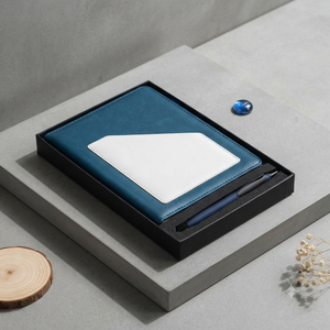 Carnet de notes relié en cuir PU bleu marine Aurelux A5 multicolore de qualité supérieure avec stylo, 192 pages, planification de bureau, logo personnalisé - Product Image 4