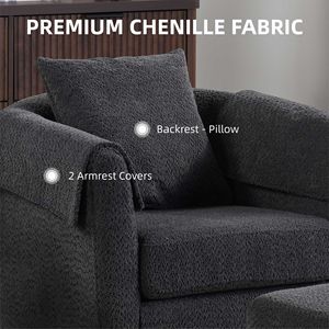 Fauteuil d'appoint moderne en chenille avec repose-pieds, fauteuil pivotant pour salon, coussin de dossier amovible, 2 housses d'accoudoirs - Product Image 3