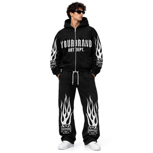 Conjunto de Sudadera con Capucha Oversize y Pantalones Jogger de Algodón Grueso Tejido para Hombre, Estilo Urbano, con Tipografía - Product Image 1