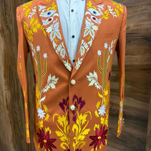 Ensemble de costume brodé floral orange brûlé pour homme – Blazer et pantalon de style western personnalisés pour mariage, bal de promo et tenue de scène - Product Image 1