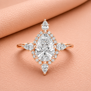 Pear Halo Lab Grown Diamond Engagement <b>Ring</b> 14K Solid Gold Rhodium Plated Vintage Bridal <b>Statement</b> <b>Ring</b> for Women Jewelry Gift - Product Image 2