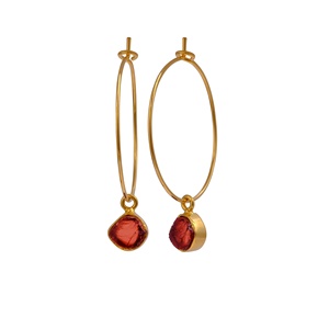 Boucles d'oreilles créoles en grenat brut, pierre de naissance de janvier, plaqué or rose, mignonnes, faites à la main, légères, bijoux de mode, cadeau - Product Image 3