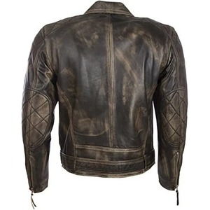 เสื้อแจ็คเก็ตหนังแท้ผู้ชายสไตล์ไบค์เกอร์แบบวินเทจ - Product Image 2