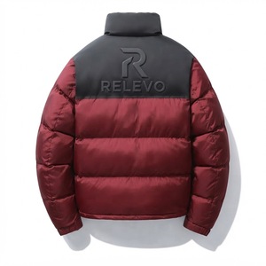 Relevo Men's Winter Waterproof <b>Fleece</b> Puffer <b>Jacket</b> Red <b>Black</b> Block Stand Collar Zipper Closure Windproof Casual Outerwear 100% - Product Image 5