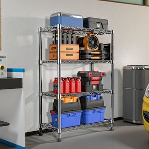 Scaffale di Stoccaggio in Acciaio a 4 Ripiani, Capacità 450 Kg, Organizzatore con Rastrelliera a Filo Cromato per Casa, Cucina, Ufficio - Product Image 3