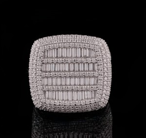 Men's White <b>Gold</b> <b>Cocktail</b> <b>Ring</b> With Baguette Cut Diamond Pave Setting Geometric Luxury Style - Product Image 1