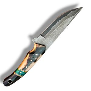 Cuchillos Damasco Hechos a Mano para Exteriores con Hoja Curva Puntiaguda, Empuñadura Negra, Mango de Madera y Bolster Decorativo para Caza y Camping - Product Image 3