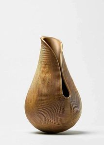Vase de sol rond en bois côtelé moderne, fait main, décoratif, pour fleurs, idéal pour salon et décoration de mariage - Product Image 3
