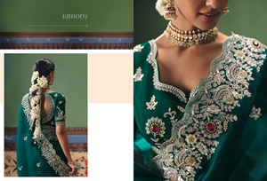 Emerald Green Silk <b>Saree</b> With Embroidered Border Traditional Indian Wedding Wear For Women Floor-Length Design - Product Image 5
