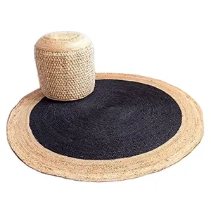 Hand Braided Jute Area Rug Bordered Round Black Natural Jute Rug Outdoor Rugs For Floor Covering