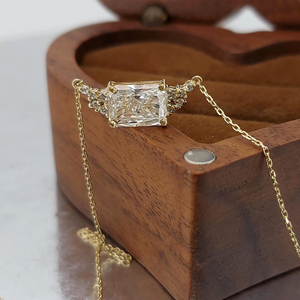 Minimalist 10K Gold <b>Pendant</b> Necklace With Cubic Zirconia <b>Emerald</b> Cut Stones Bezel Setting Box Chain Unisex Everyday Jewelry - Product Image 3