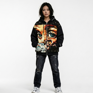 Sudadera con capucha y cremallera Glory Custom Oversized Acid Wash 100% algodón con estampado gráfico DTG, tela de alto gramaje para ropa urbana unisex. - Product Image 4