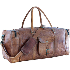 Leather Duffle <b>Bag</b> 15inch Weekender Zipper Closure Water Resistant Large Capacity Carry on Travel Gym <b>Overnight</b> Business Holdall - Product Image 1