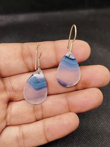 Pendientes de Aro Colgantes de Plata de Ley 925 Hechos a Mano con Ágata Banda para Mujer, Joyas de Lujo de Última Generación, Diseño de Joyería Único - Product Image 5