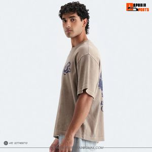เสื้อยืดคอตตอนสีเบจทรงโอเวอร์ไซส์สำหรับผู้ชาย พิมพ์ลายบลูล็อค คอกลม แขนสั้น สไตล์ลำลอง สตรีทแวร์ ขายดี สำหรับทุกเพศ - Product Image 3