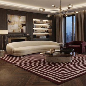 Tapis géométriques contemporains, design abstrait moderne, tapis tufté à la main, motif bordeaux crème, décoration pour salon, chambre à coucher, maison - Product Image 6