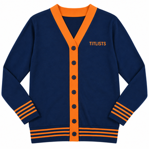 Logotipos personalizados en suéteres de cuello en V de alta calidad para hermandades/fraternidades/escuelas/colegios/universidades, logotipos tejidos en cárdigan. - Product Image 1