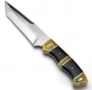 Satin finish high carbon steel prep <b>tool</b> with modified hollow-ground blade <b>profile</b> and Contoured Dark Wood or Composite Scales - Product Image 4