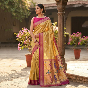 Gold <b>Tissue</b> Silk Saree with Rich Zari Woven Design | Indian <b>Wedding</b> Party Wear Designer Saree for Women - Product Image 1