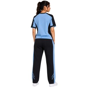 Ensemble décontracté deux pièces personnalisé pour femme, t-shirt à manches courtes bleu ciel et noir et pantalon droit, avec contraste - Product Image 2