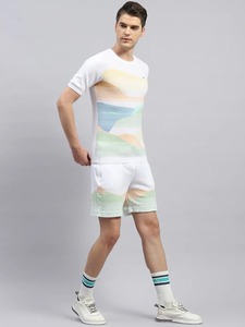 Conjunto de Camiseta y Pantalones Cortos Casuales de Verano para Hombre, Estampado Digital, Tejido de Algodón Transpirable, Diseño Abstracto Blanco - Product Image 2