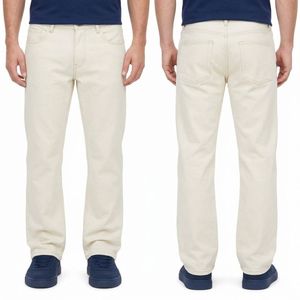 High Quality <b>White</b> Denim Pants Clean Five Pocket Twill Cotton Fabric Full Length Durable Wholesale Relaxed <b>Mens</b> <b>Trousers</b> - Product Image 1