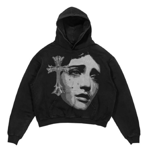 เสื้อฮู้ดดี้สไตล์เรโทรสำหรับผู้ชาย ลุคสตรีทแวร์ ขอบดิบ ซักล้างแล้ว ทรงหลวม สไตล์ฮิปฮอป ผ้าคอตตอนหนานุ่ม - Product Image 6