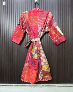 <b>Women</b> Cotton Patchwork <b>Robe</b> Knee Length Three Quarter Sleeve Handmade Casual Bohemian Style Red - Product Image 2