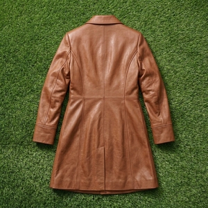 Abrigo de Cuero Marrón Vintage para Hombre, Cuello Solapa de Una Sola Fila de Botones, Transpirable, con Bloques de Color, Chaqueta Acolchada con Relleno de Plumón - Product Image 2