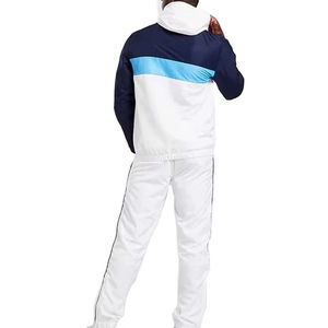 Ensemble de survêtement homme color block avec veste à capuche zippée et pantalon blanc – Tenue décontractée et sportive coupe régulière pour le printemps, respirante - Product Image 4